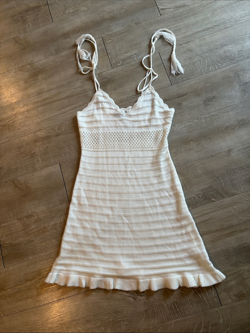 Almost Famous Cream Knit Mini Dress with Scalloped Edge Size Medium